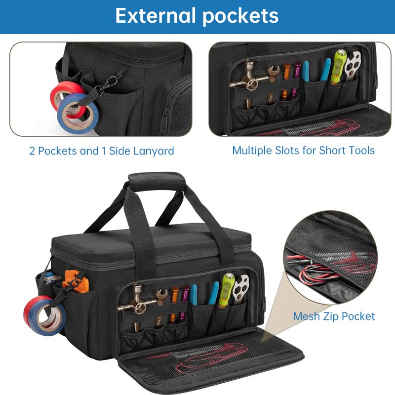 14″ Heavy-Duty Tool: 2 Bags + Non-Slip Organizer (for Electricians, Multi-Pocket