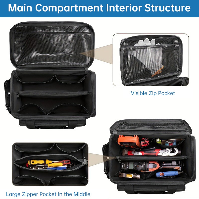 14″ Heavy-Duty Tool: 2 Bags + Non-Slip Organizer (for Electricians, Multi-Pocket