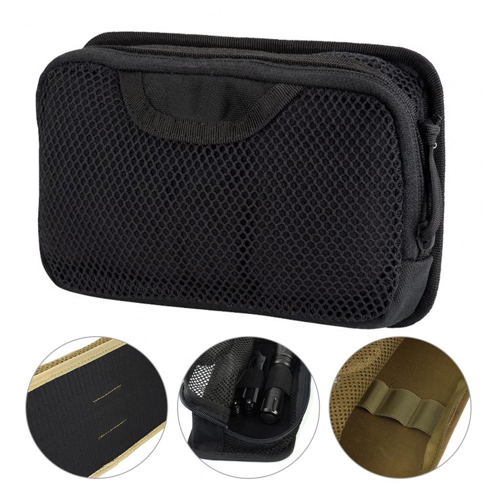 Outdoor mesh tool organizer with zipper and hook loop for backpack expansion