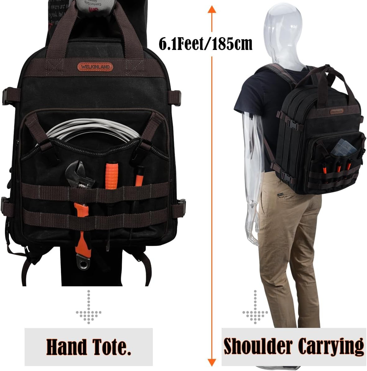 90-Pockets Electrician Backpack, Wax-Canvas Tool Backpack Heavy Duty, Convenient