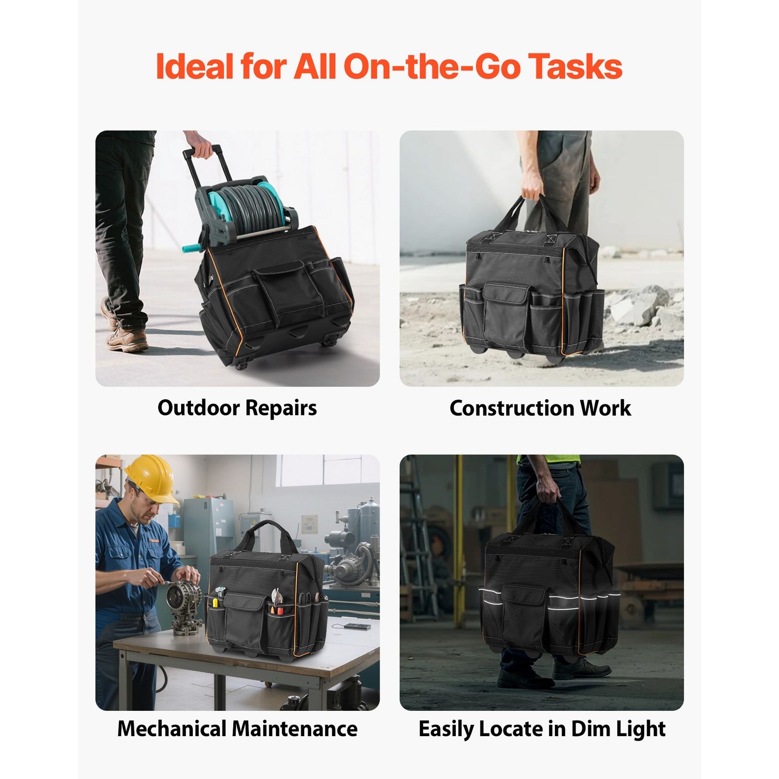110lb 25-Pocket Rolling Tool Bag with Wheels