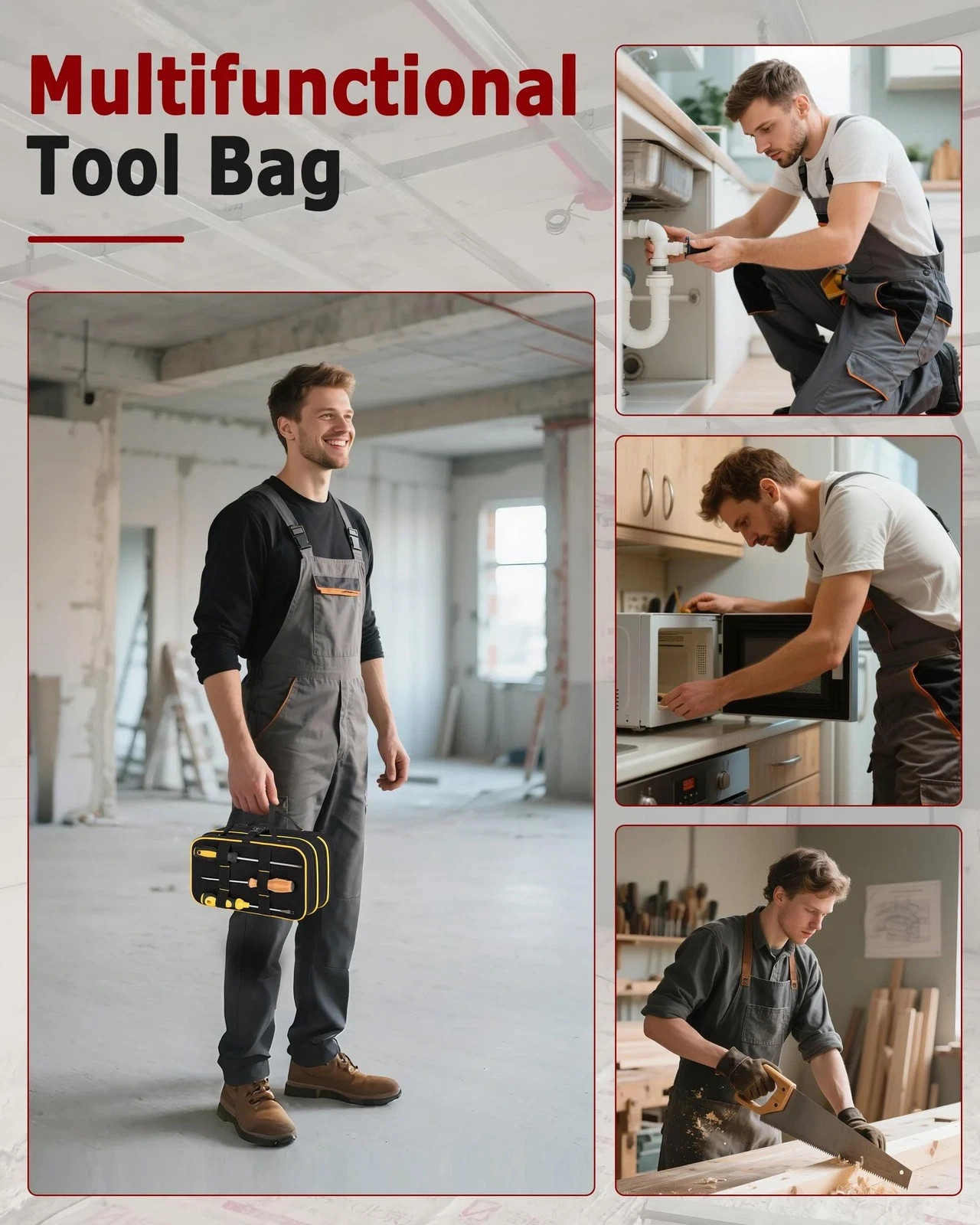 Marscamd Roll Up Tool Bag with 3 Clear Window Cases One Detachable, Trifold T…