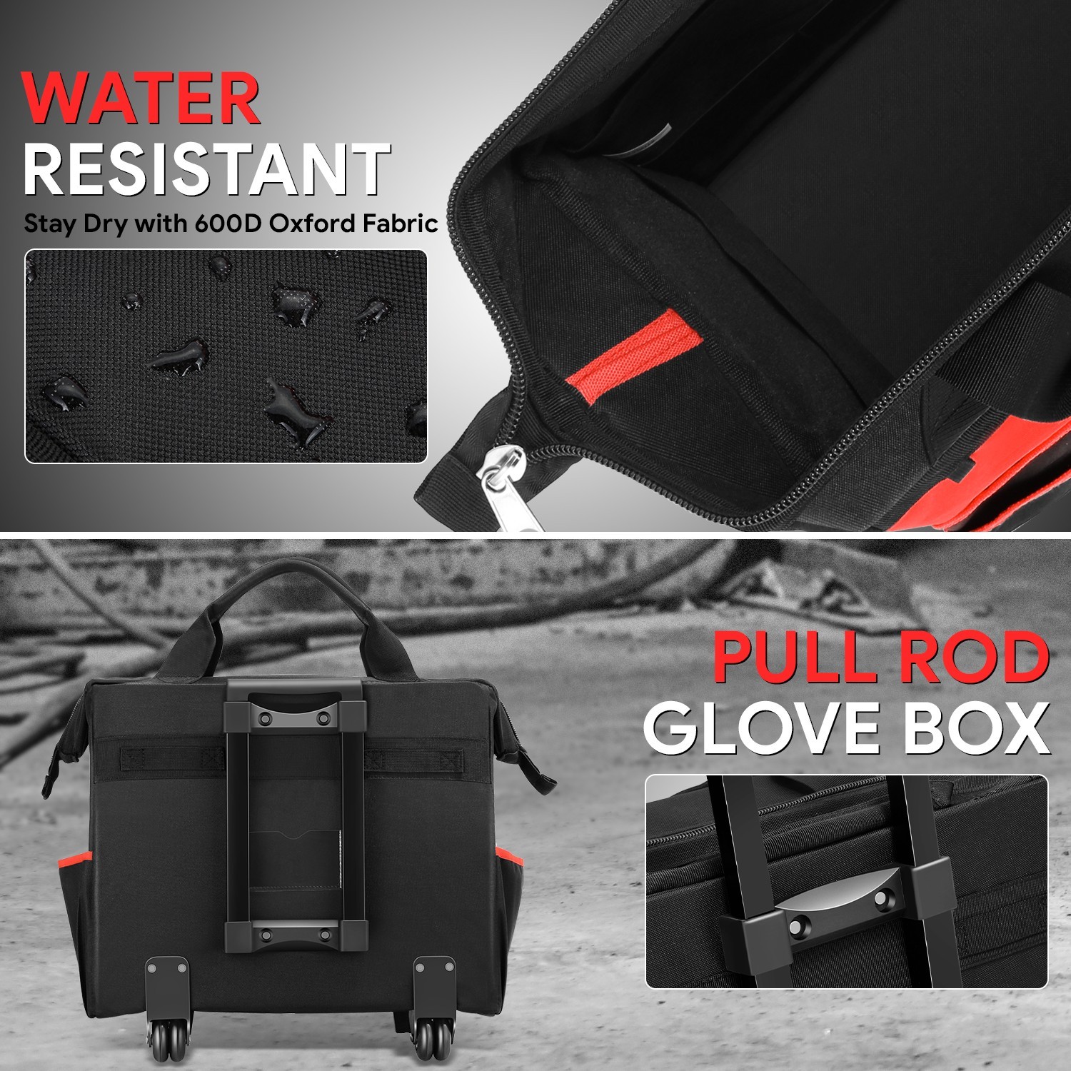 18″ Heavy Duty Storage Rolling Tool Bag Organizers w/ Telescoping Handle & Wheel
