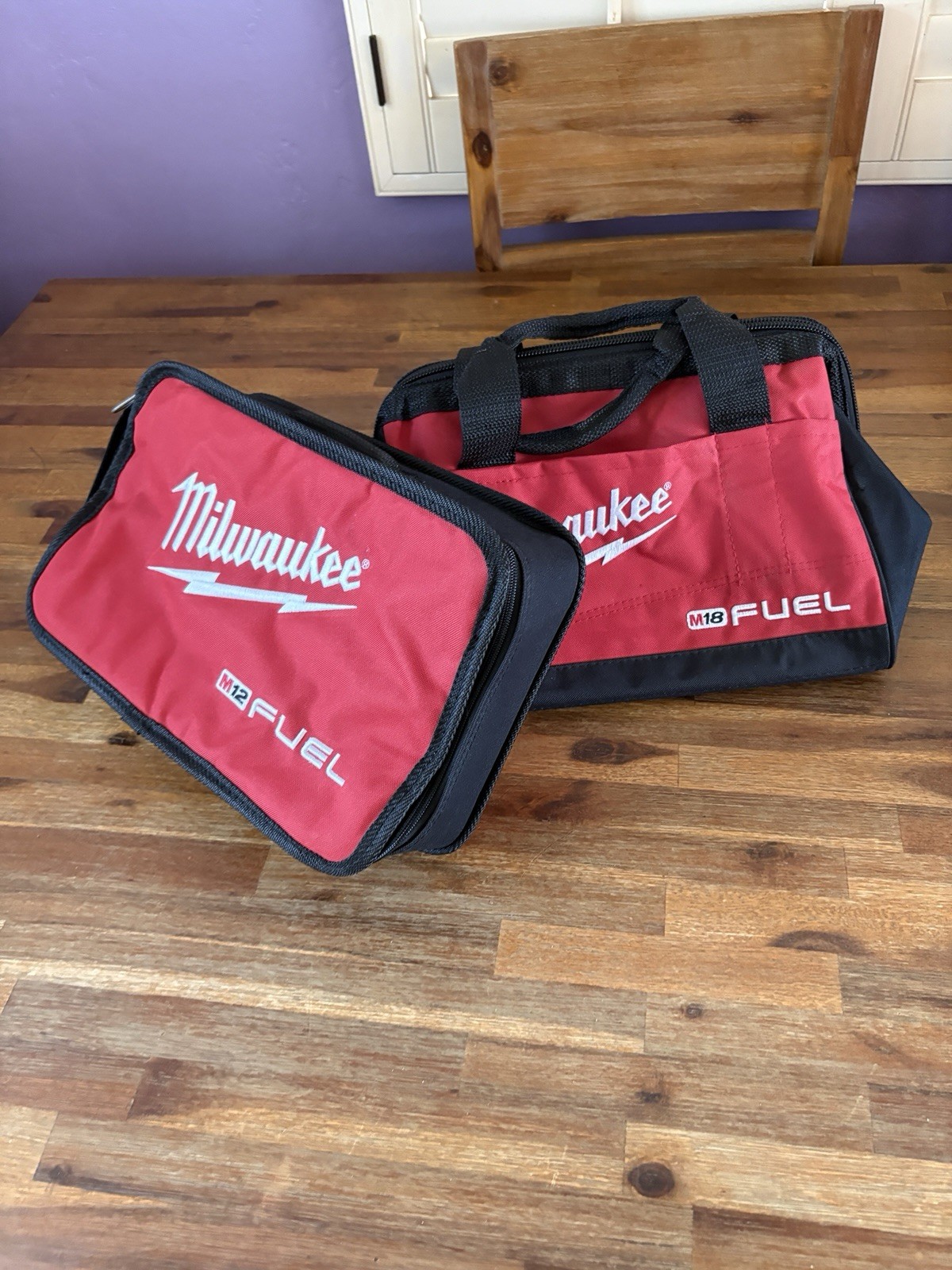 TWO Milwaukee FUEL M12 13″ Heavy Duty Canvas Tool Bag And Carrier Red Black READ