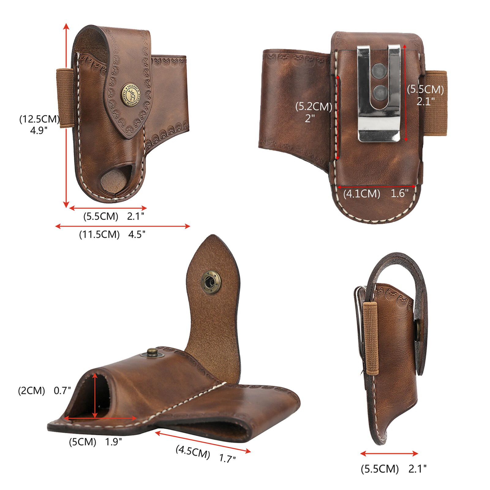 TOURBON Leather Folding Knife Sheath Belt Holster Pouch Multitools EDC Hold Case
