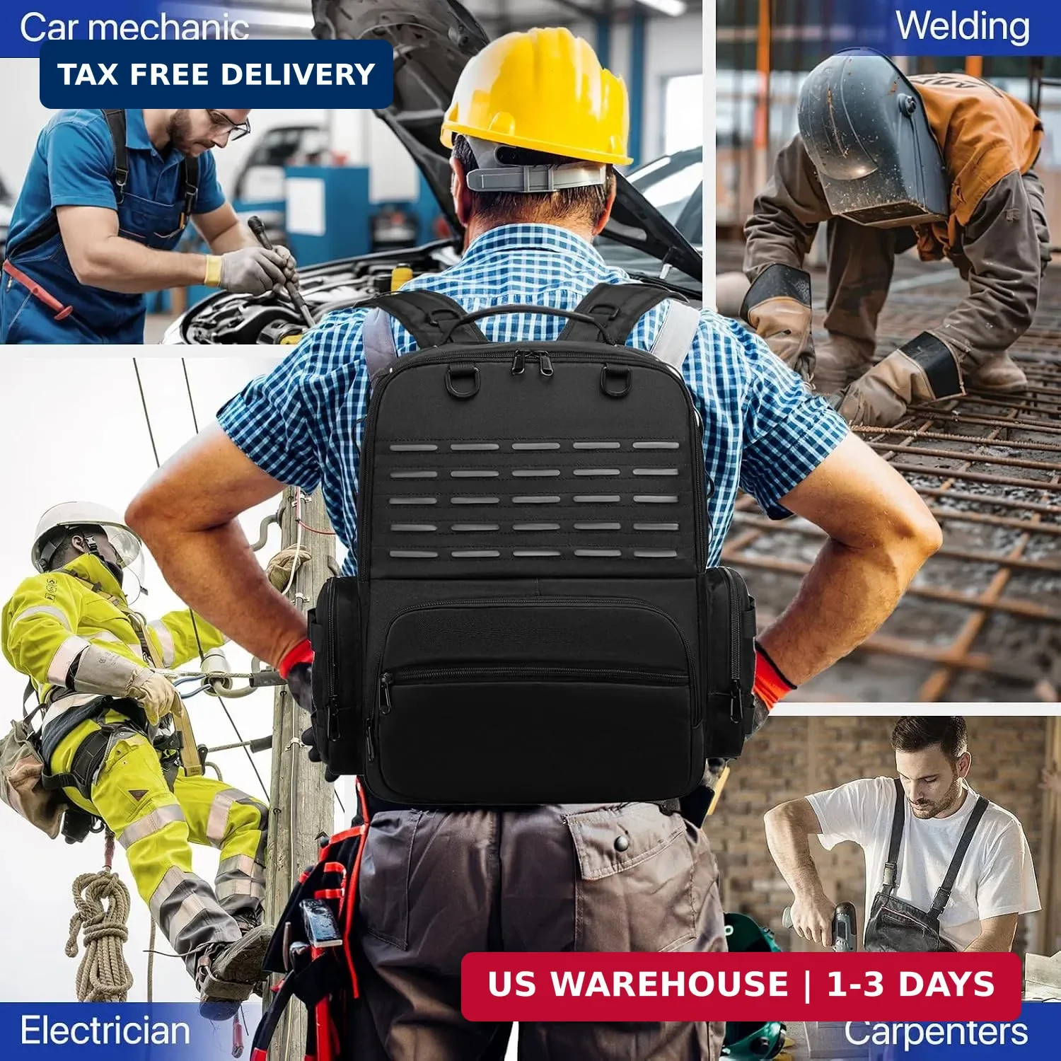 Tool Backpack,Heavy Duty Tool Bags for Men,Tool Storage Organizer Bag With 3 Too