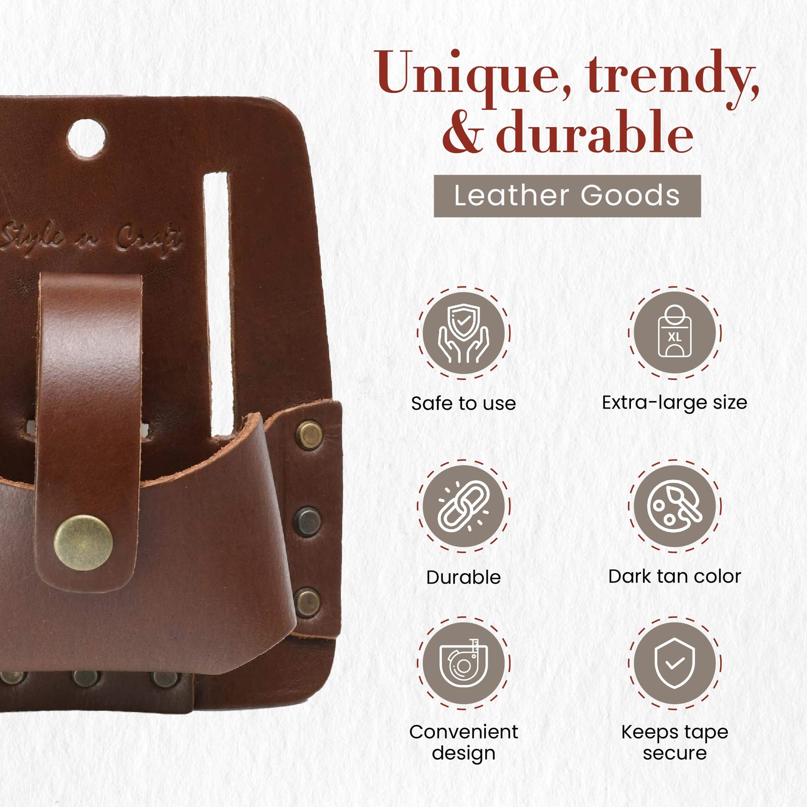 Extra Large Tape Holder, Full-Grain Leather Tool Pouch, Dark Tan (#98014)