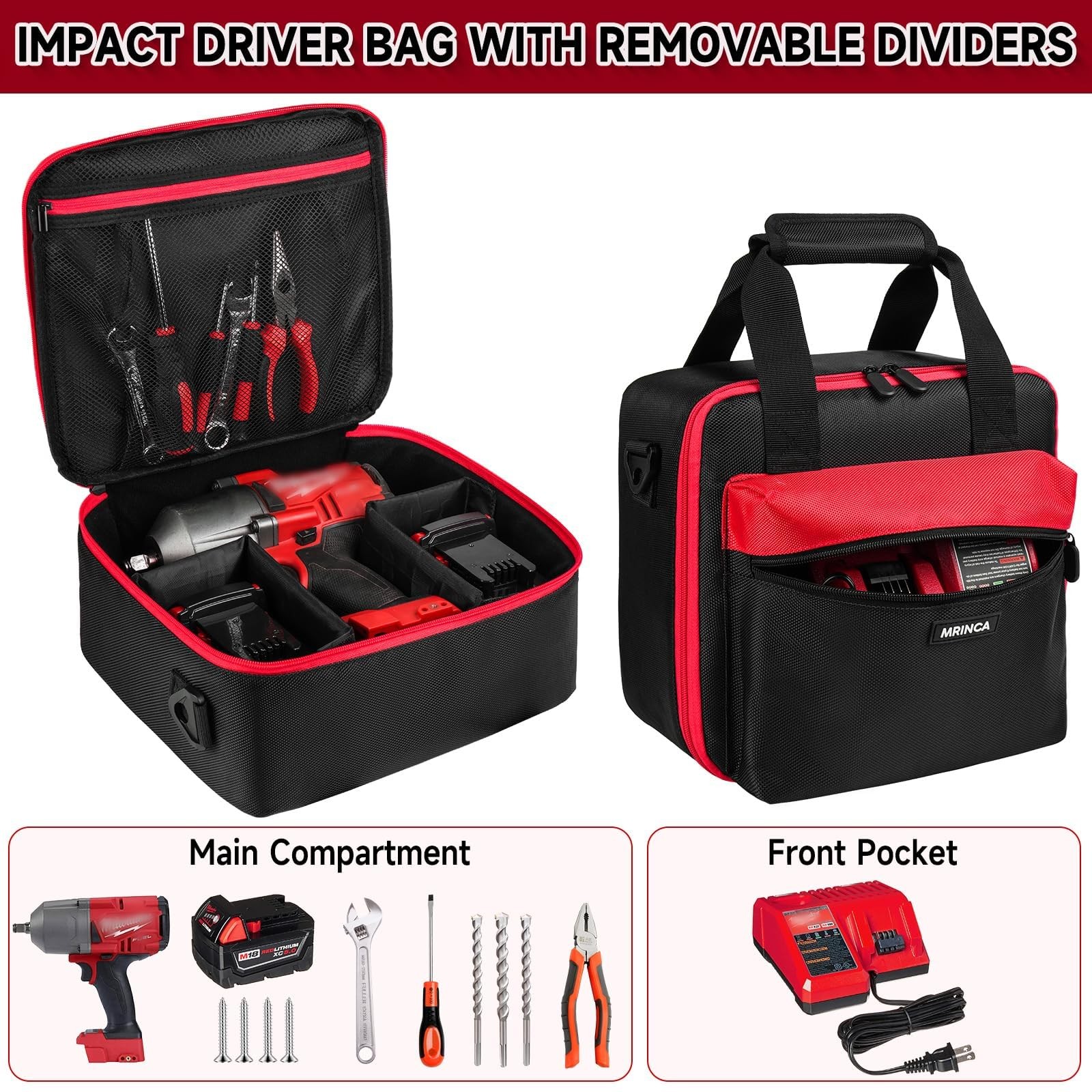 MRINCA Impact Wrench Case Compatible with 10.6 x 7 x 9.9 inches, Black red