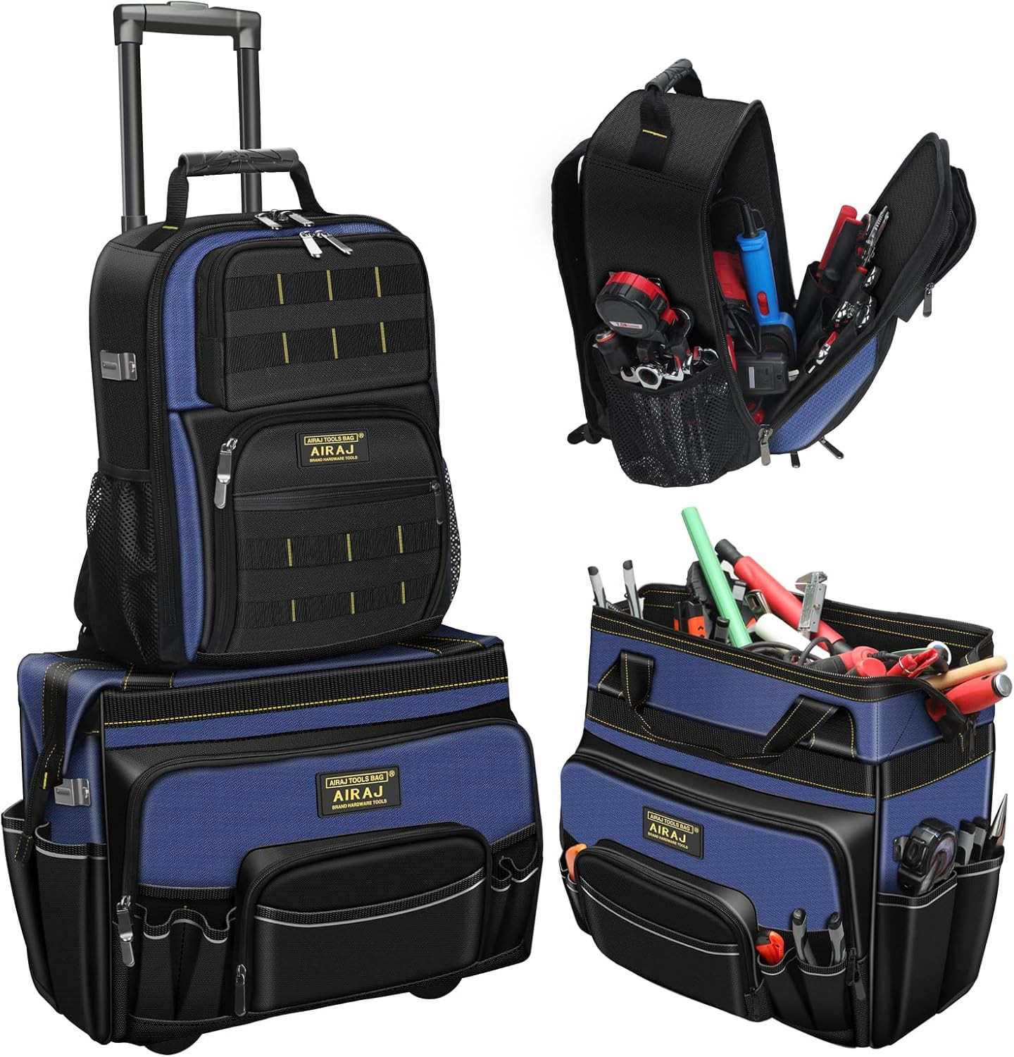 21″ Rolling Tool Bag & 18″ Heavy Duty Backpack Set with USB Port
