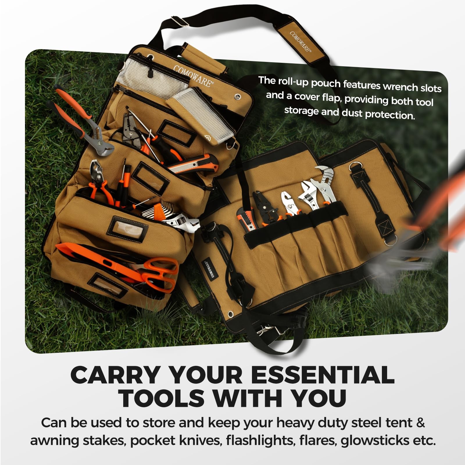 Roll Up Tool Bag, 600D Oxford PVC Coated Tool Organizer with 11 Pouches, 5 Ex…