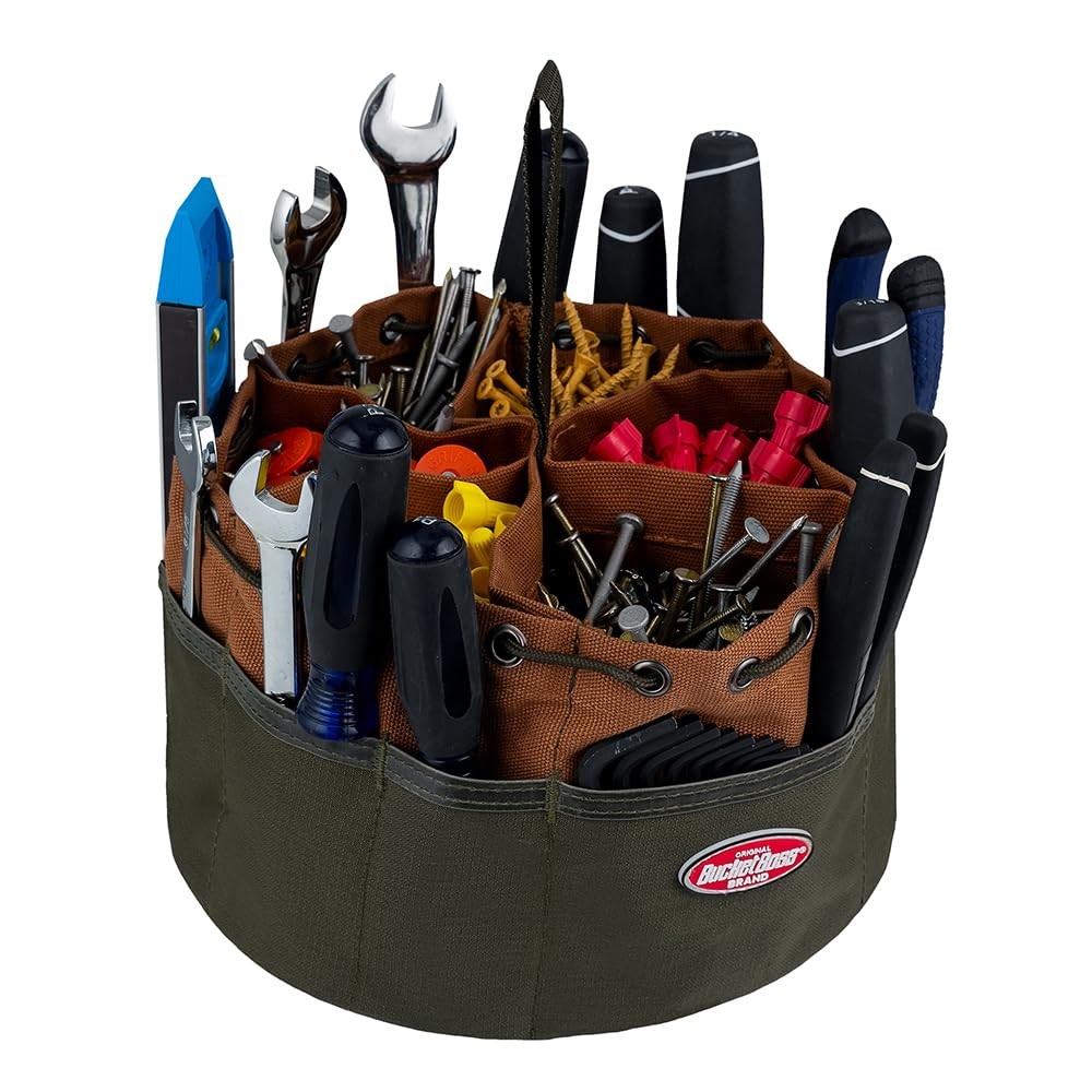 25001 Canvas Organizer Parachute Bag with 19 Pockets for Nails,Screws, and Bolts