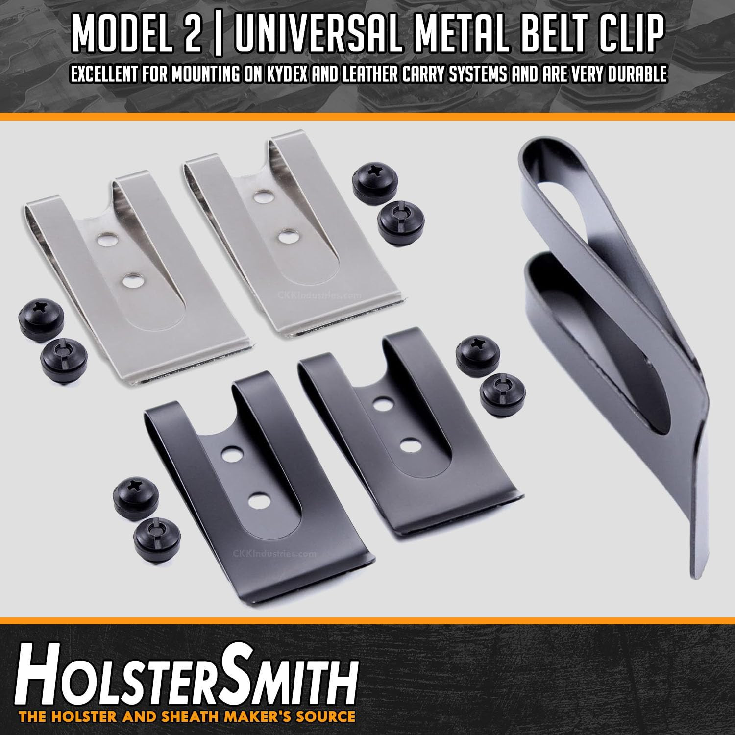 Holstersmith Universal Metal Belt Clip – Fits up to 2.0 Inch Belts – Nickel & Bl