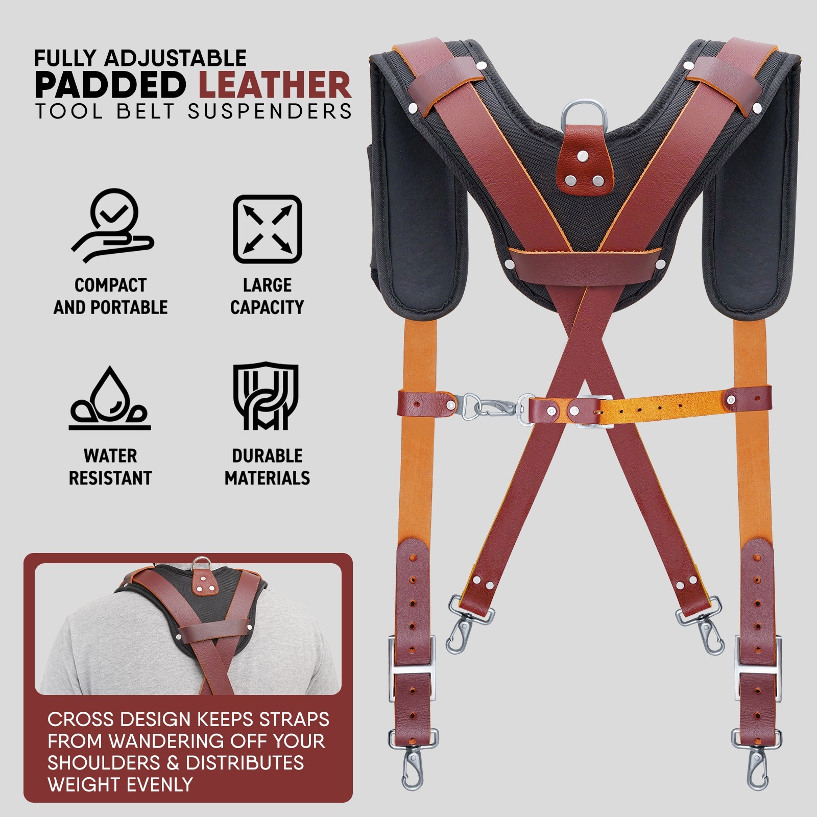 TRUTUCH Nylon and Leather Tool Belt with Leather Work Suspender | Framers