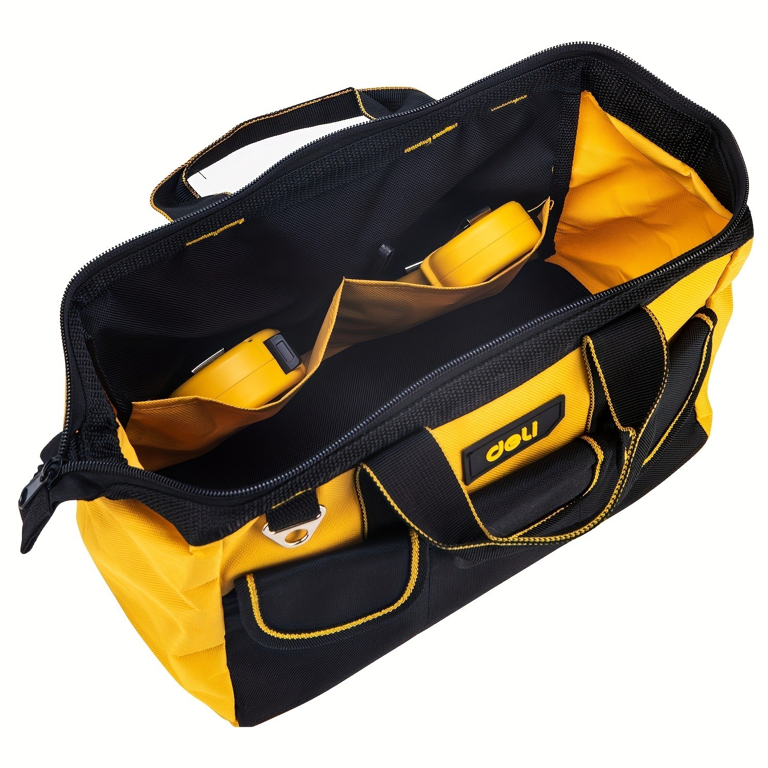 DELI 13 Inch Heavy Duty Contractor Tool Bag with 15 Pockets & Adjustable Strap