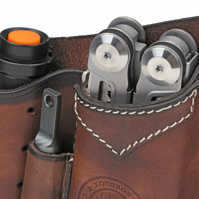 TOURBON Leather 4-in-1 Tool Belt Holster EDC Multitool Flashlight Sheath Utility