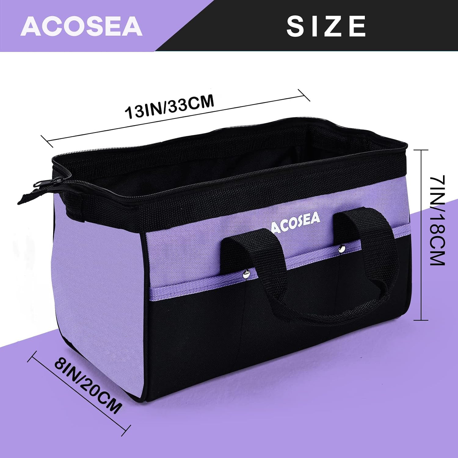 13 Inch Purple Tool Bag | Wide Mouth Open Tool Organizer with 12 Storage Pockets