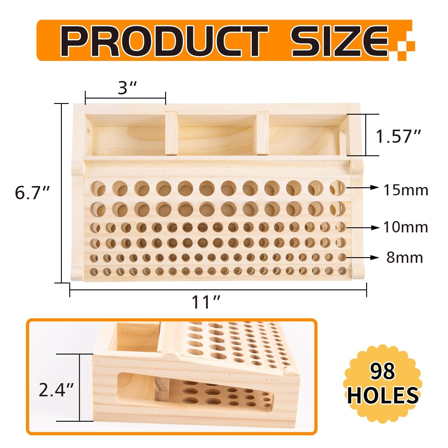 Leather Craft Tool Holder – 98 Holes Wooden Organizer Rack for Tools & Supplies