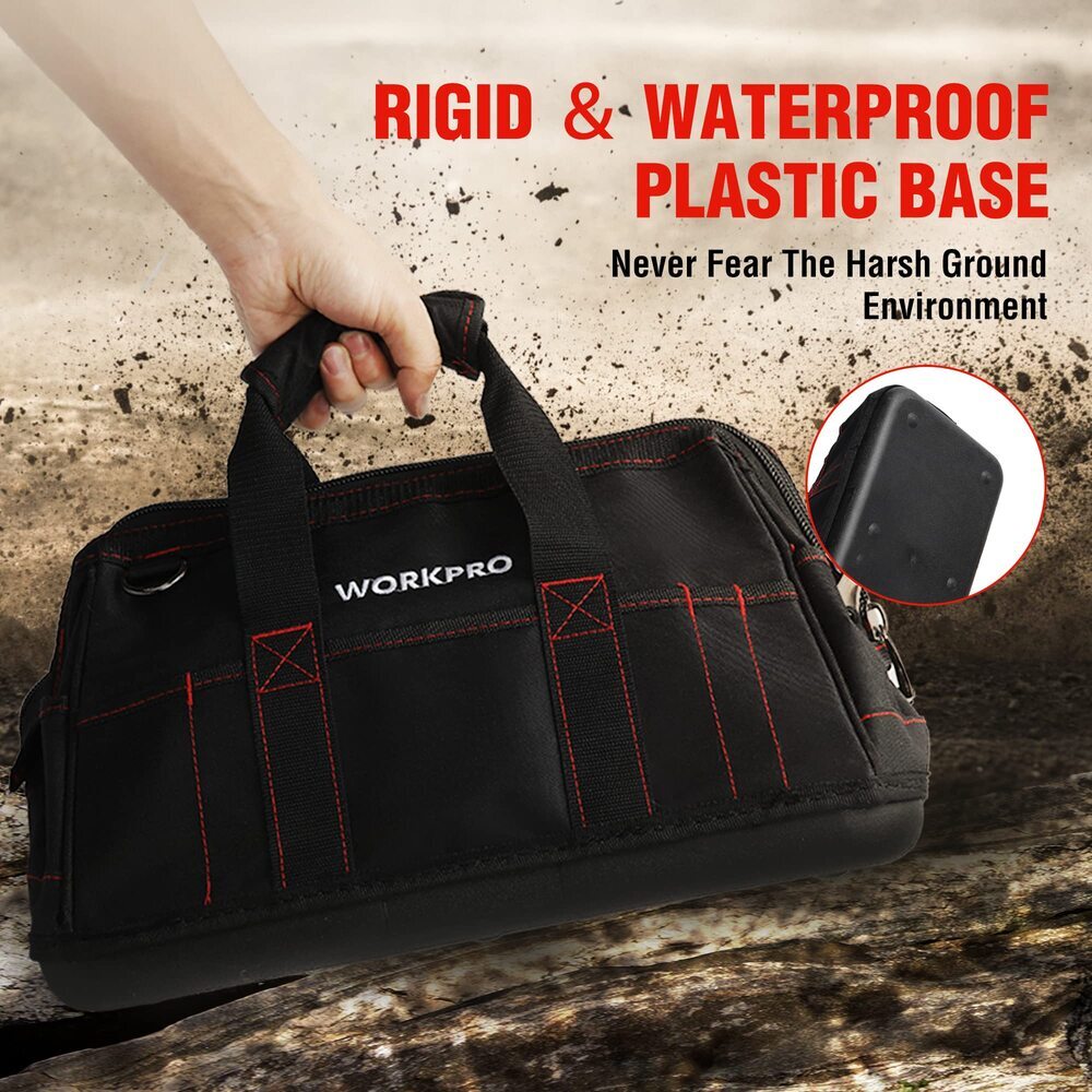 WORKPRO 16″ X 9″X 8.7″ Heavy Duty WIDE MOUTH Tool Bag Tote Case w/Shoulder Strap