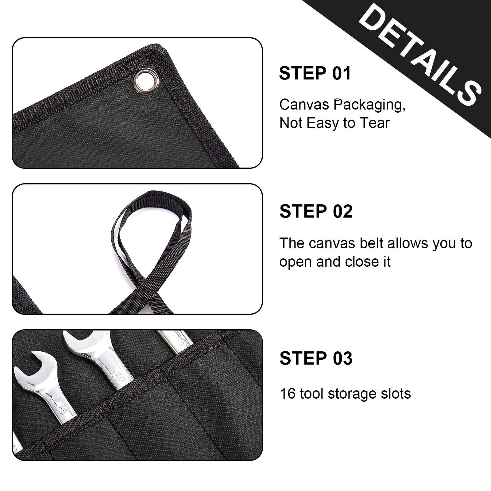 Wrench Roll Up Pouch – 16 Slot Heavy Duty Canvas Tool Organizer – Portable with