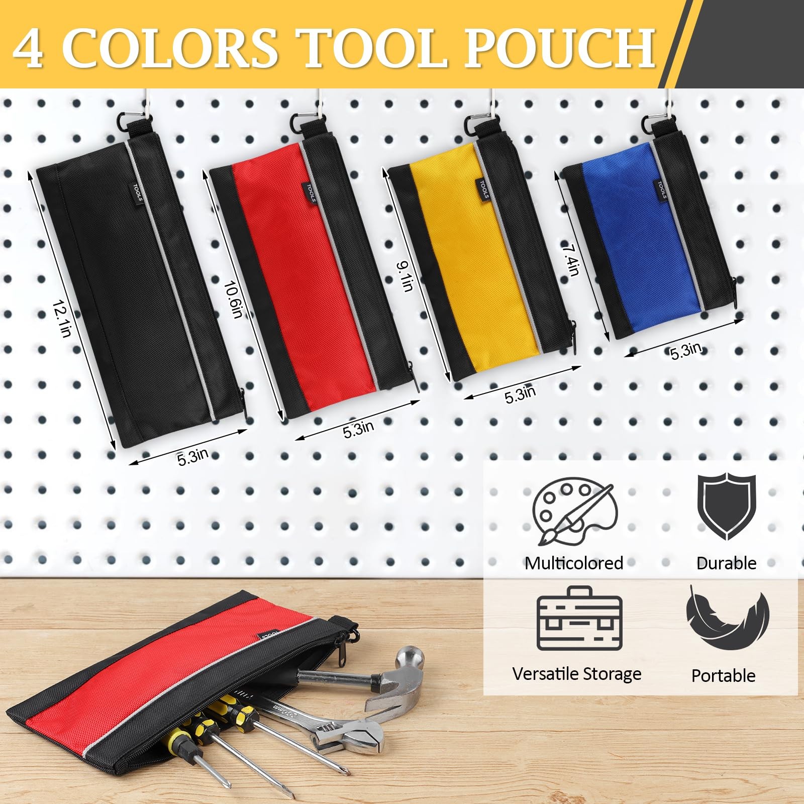 COIDEA 4 Pack Tool Pouch, Small Bag with Zipper, 1680D Oxford black
