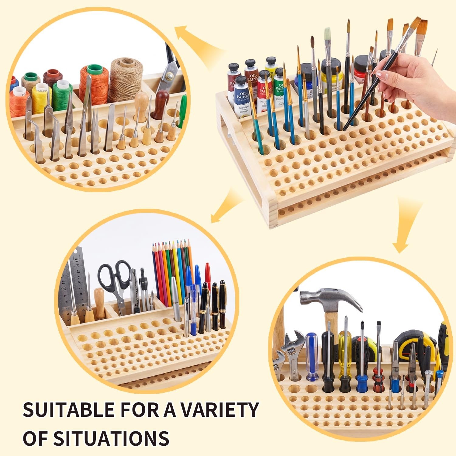 Leather Craft Tool Holder – 98 Holes Wooden Organizer Rack for Tools & Supplies
