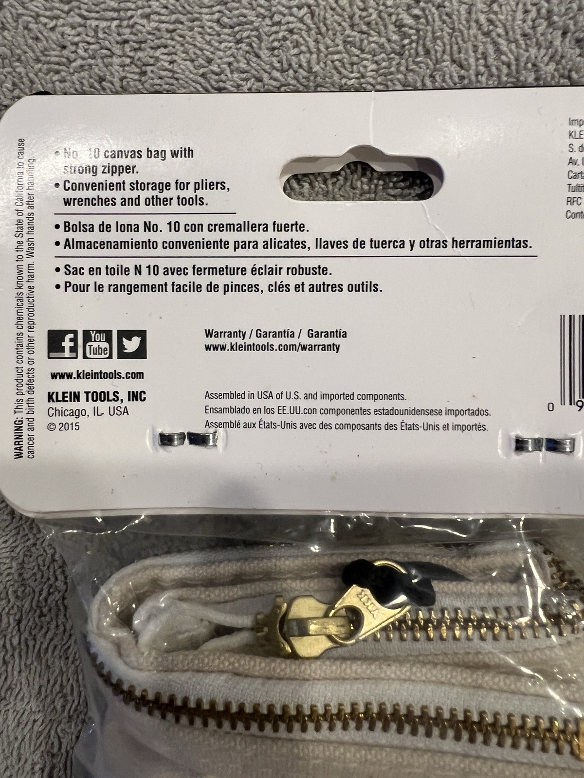 Klein Tools 5139 Canvas Zipper Tool Bag Pouch 12.5″ x 7″ Heavy Duty Brass