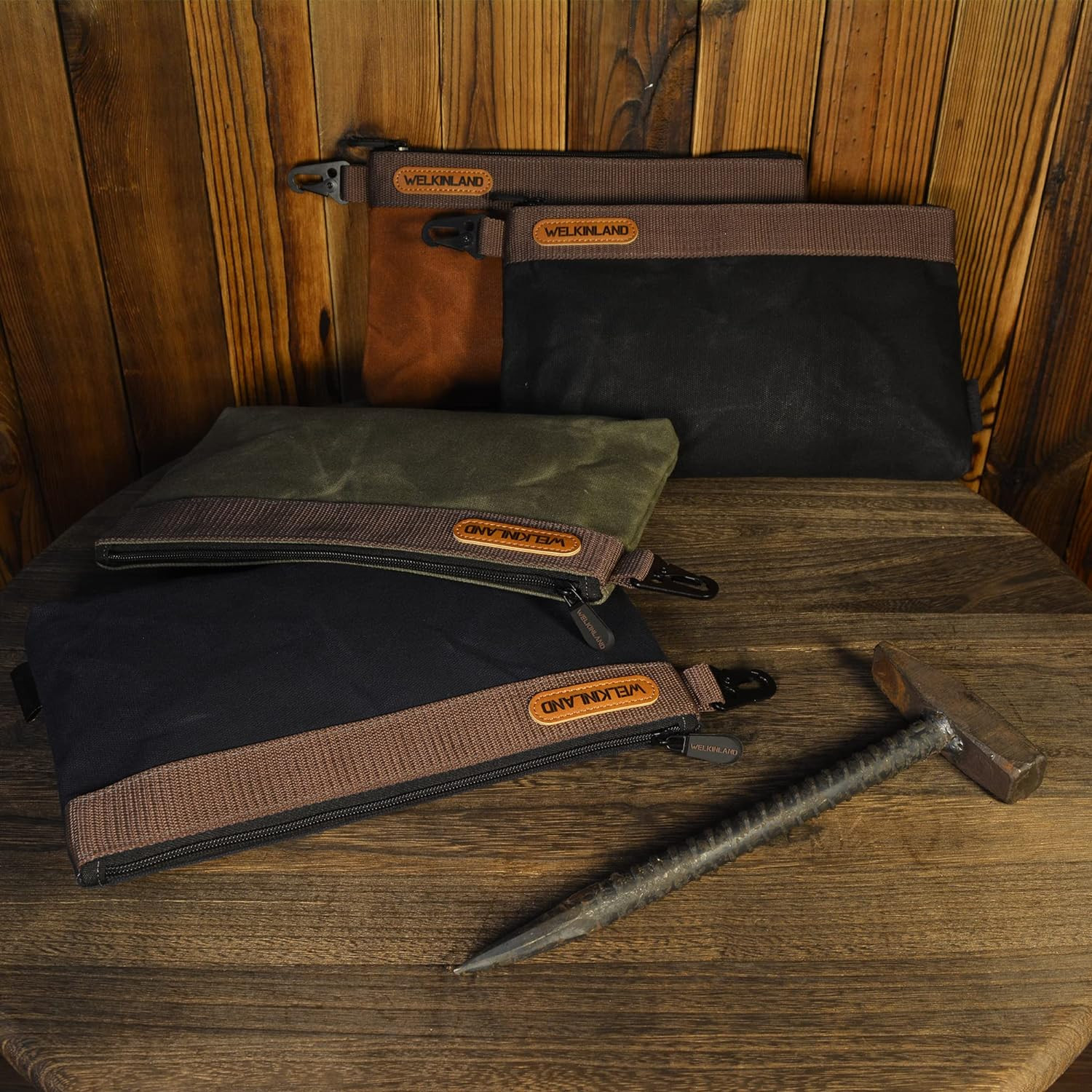 Heavy-Duty Canvas Tool Pouch, 4PCS Tool Pouches, 12″ Tool Pouch, Waxed Canvas Zi
