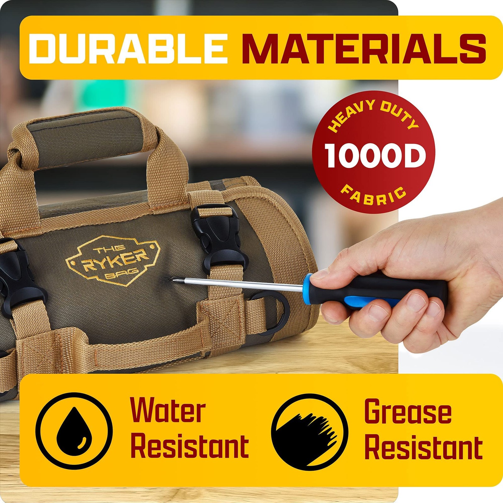 The Ryker Roll Up Tool Bag Organizer Gifts for Dad. Original Roll, Khaki