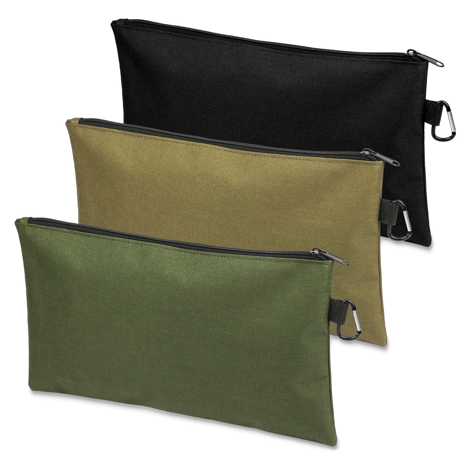 3 Pack Tool Bag Zipper 12.6 x 7 x 0.3 inches, 3 Pack, Tan, Navy Green, Black