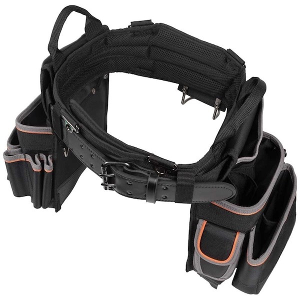 Klein Tools 55428 Black Ballistic Nylon Tool Belt, L, 26 Pockets, 55428