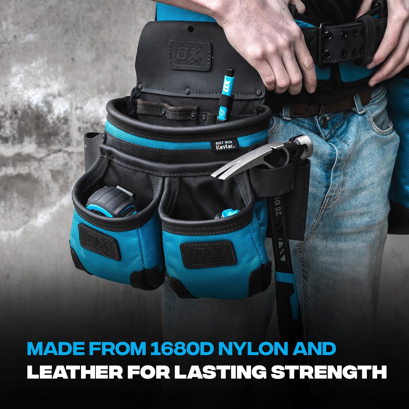 Ox Tools 4-Piece Top Grain Leather 1680D Nylon Construction Rig Tool Pouch