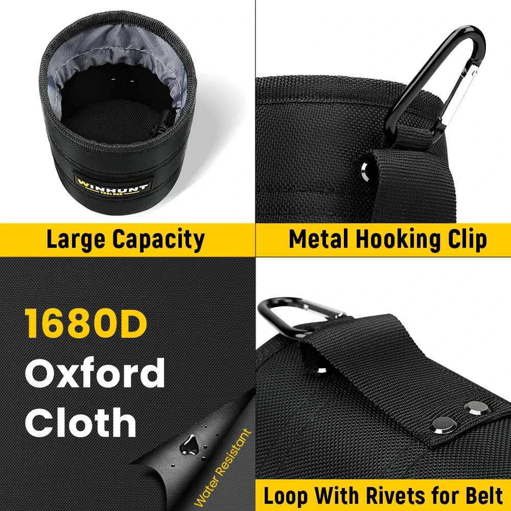 WINHUNT 1680D Heavy Duty Tool Pouch Drawstring Nail & Screw Bag w/ Belt Clip