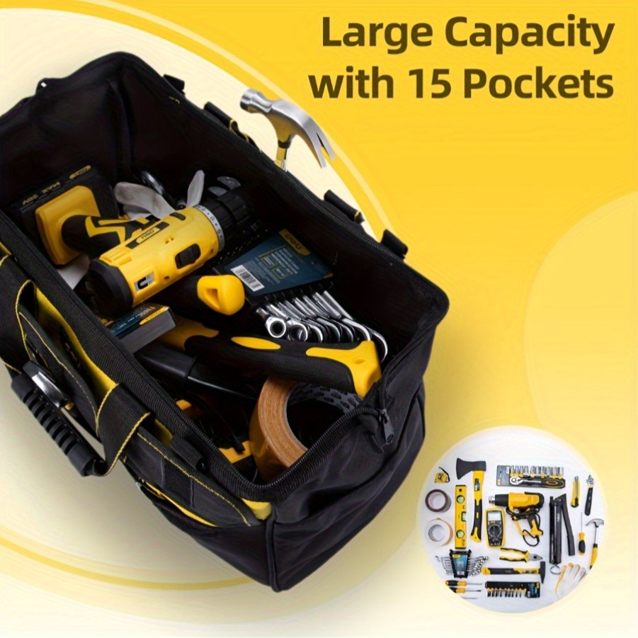 Steelite 13 Inch Heavy Duty Contractor Tool Bag 15 Pockets with Adjustable Strap