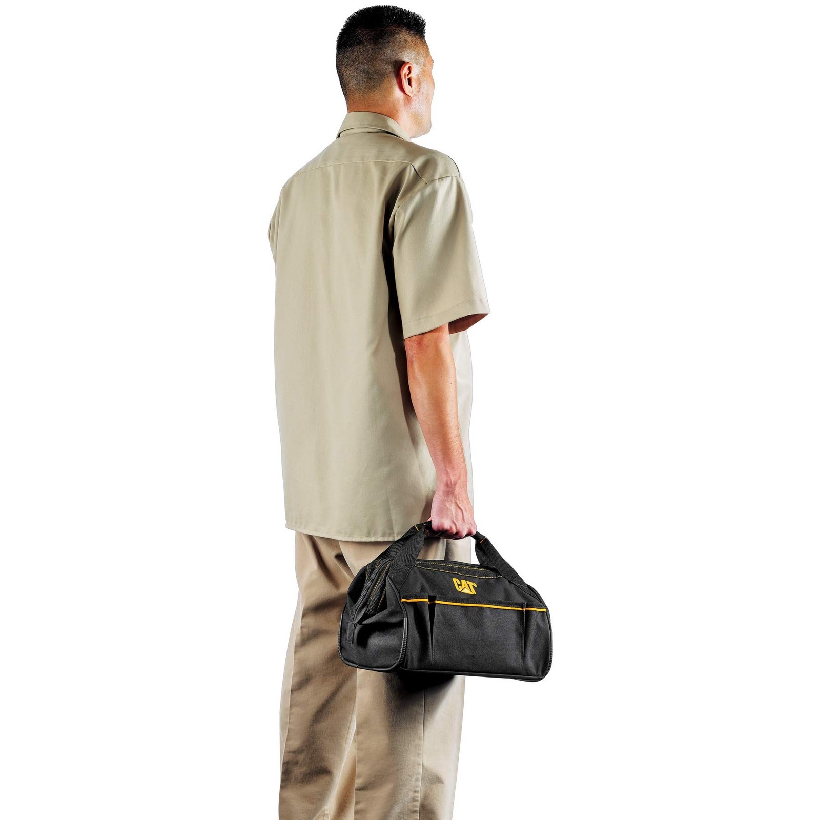 CAT 16-Inch Pro Wide Mouth Tool Bag, 18 Pockets for Tool Storage and Organiza…