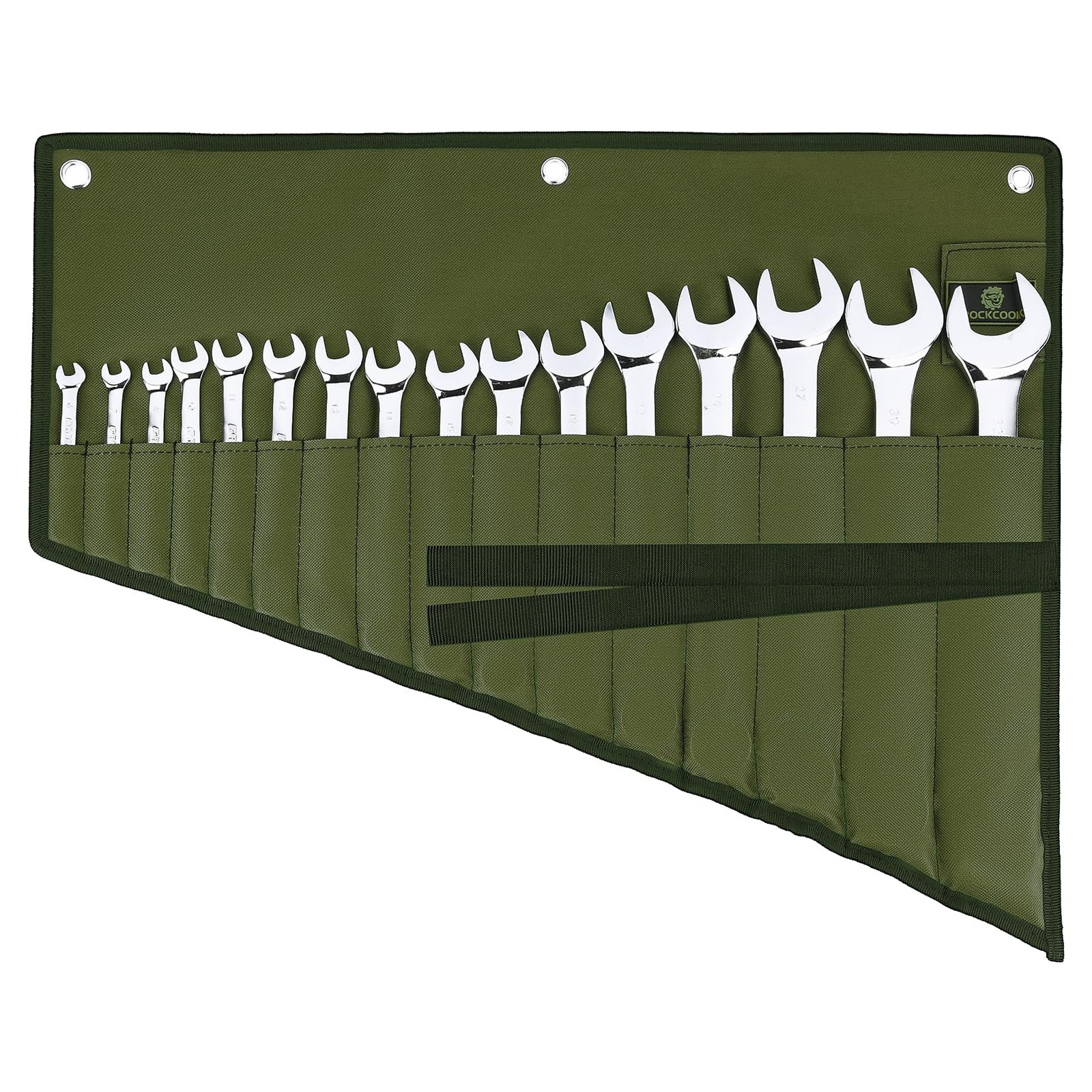 ROCKCOON Wrench Roll Organizer 16 Pockets, Pouch Up with Green