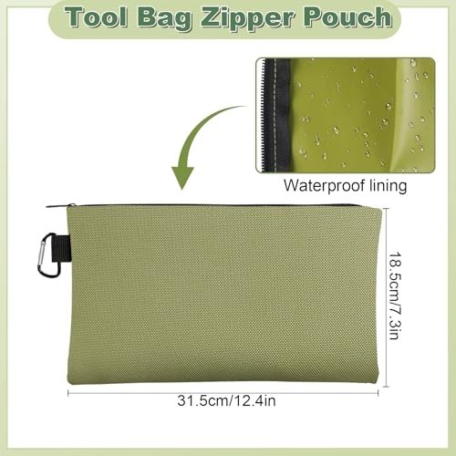 2 Pack Tool Bag Zipper Pouch 12.4 x 7.3 Inch Utility Organizer with Carabiner