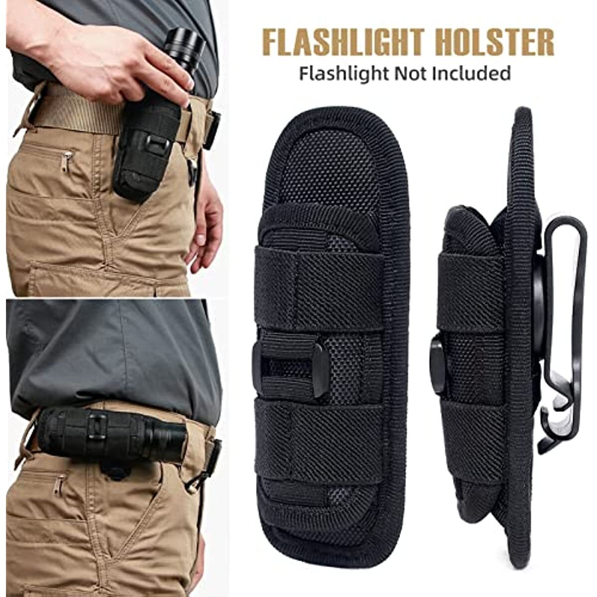 Tactical Flashlight Holster Duty Belt Pouch Rotatable Clip 360 Degree Holder US