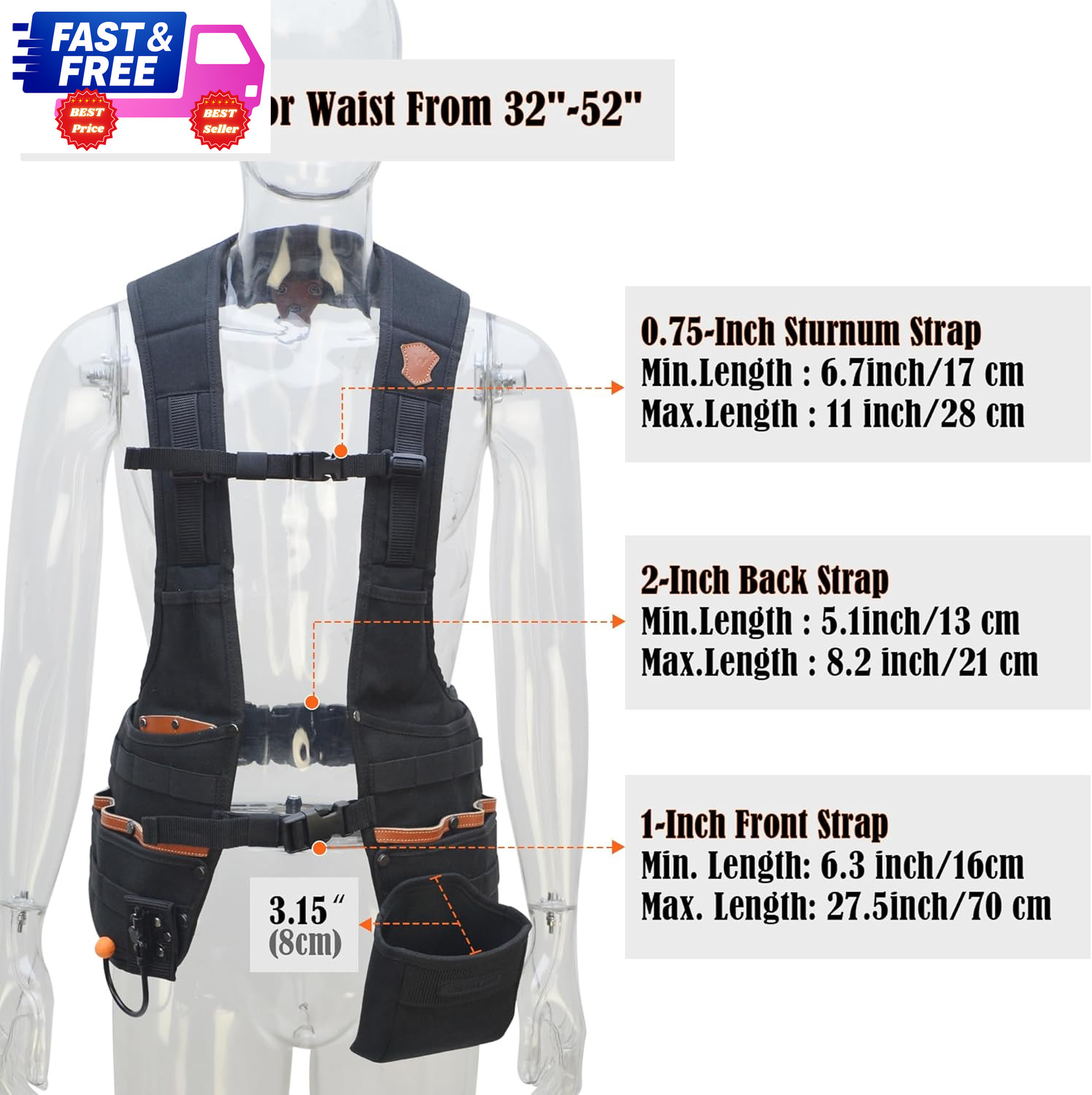 Top-G Leather Tool Vest for Men Electrician Construction Carpenter Multi-Pocket