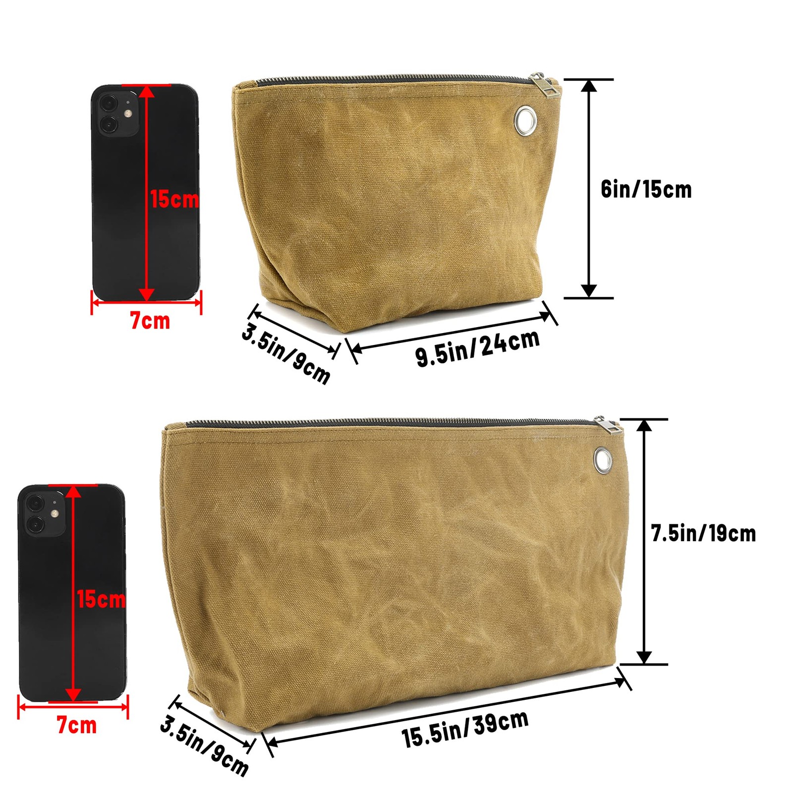 Kaaltisy 2 Tool Storage Bag – 16oz Waxed Canvas – Khaki XT_toolpouch_kaqi-S+L
