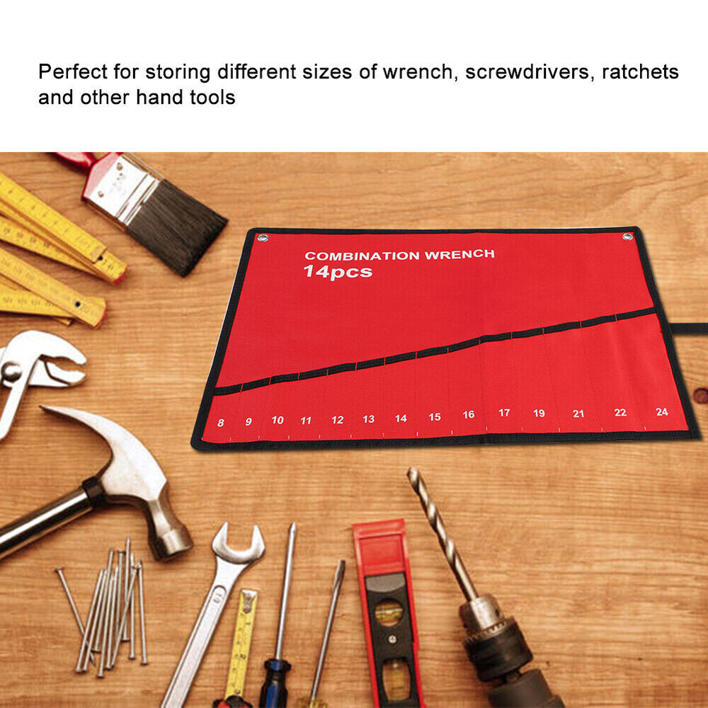 6- 25 Pocket Canvas Spanner Wrench Tool Roll Up Storage Bag Organizer Pouch Case