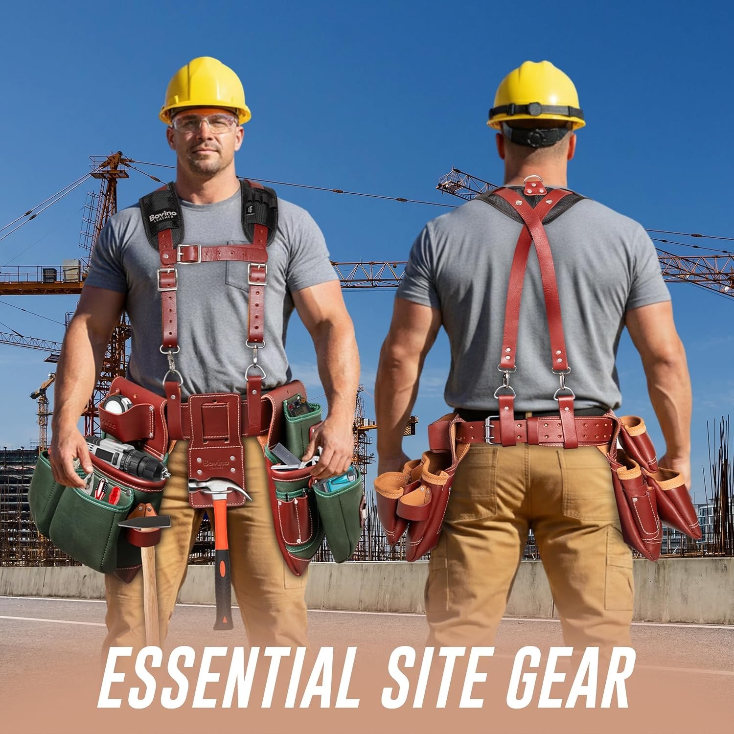 Professional Leather Tool Belt Suspenders with Padded Support – Unisex Large