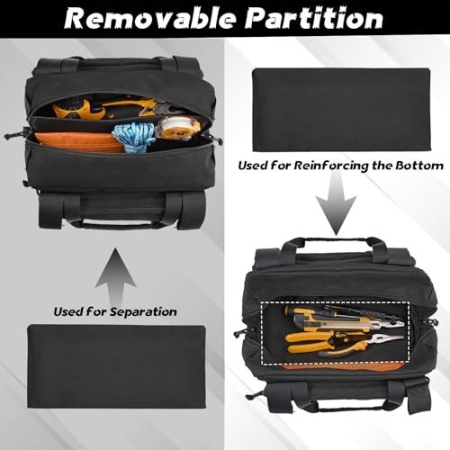 12″ Water-Resistant Tactical Tool Bag, Durable Handle & Shoulder Strap, Black