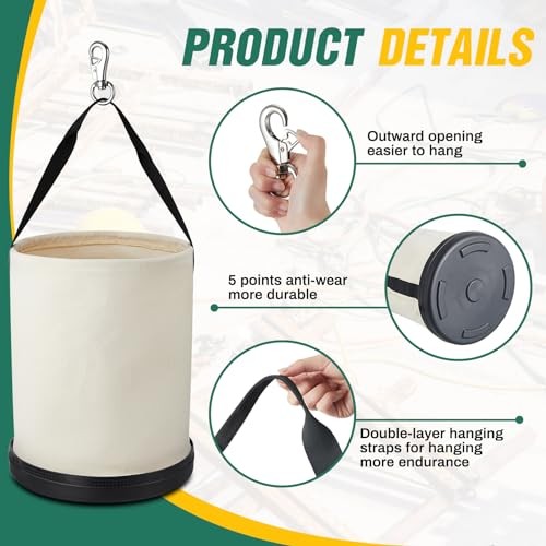 Pack Canvas Bucket 15″ x 1″ Heavy Duty Lineman Tool Bag with Plastic 2 White