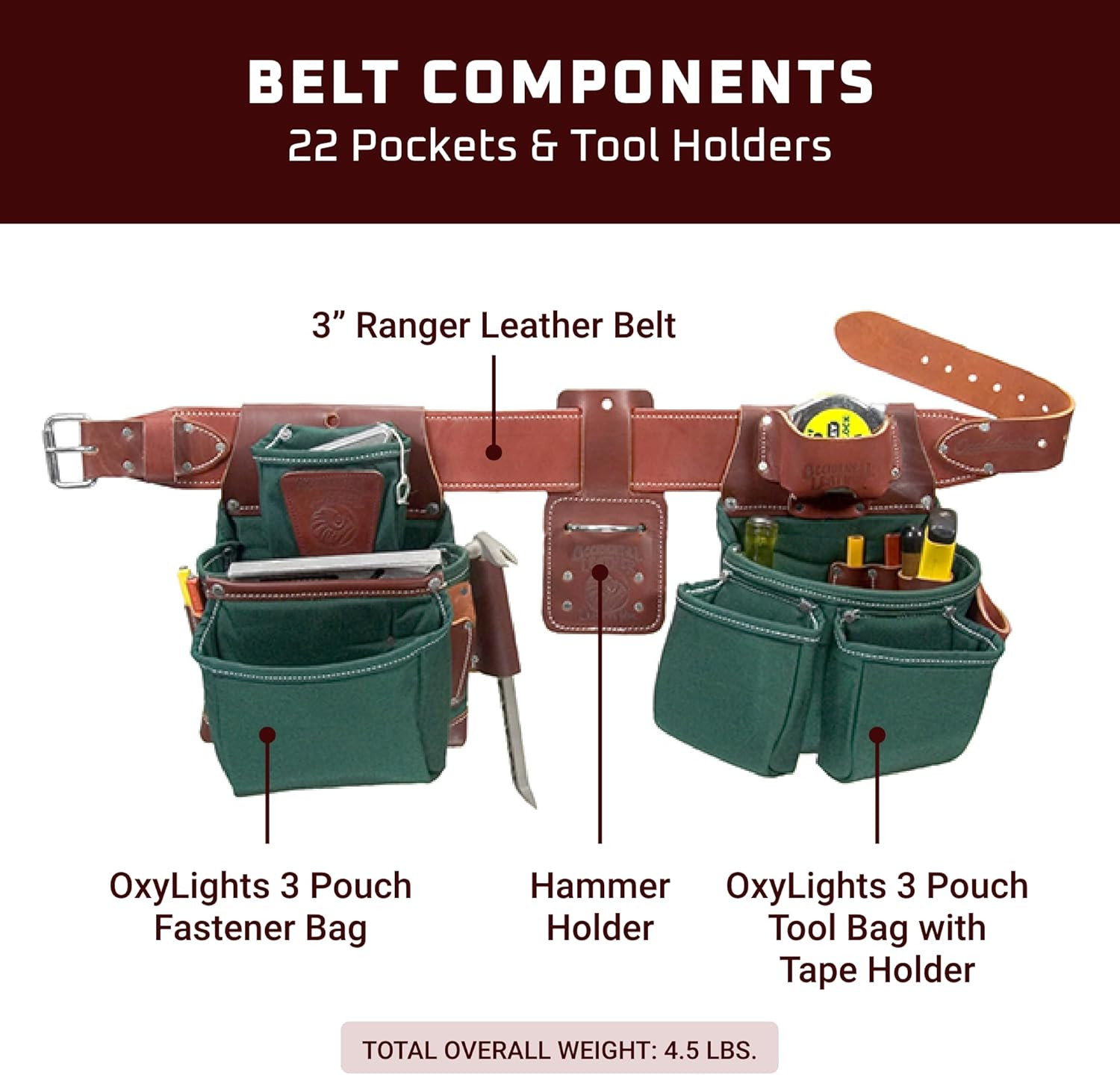 Oxylights XL Tool Belt – 22 Pockets & Double Outer Bag in Green