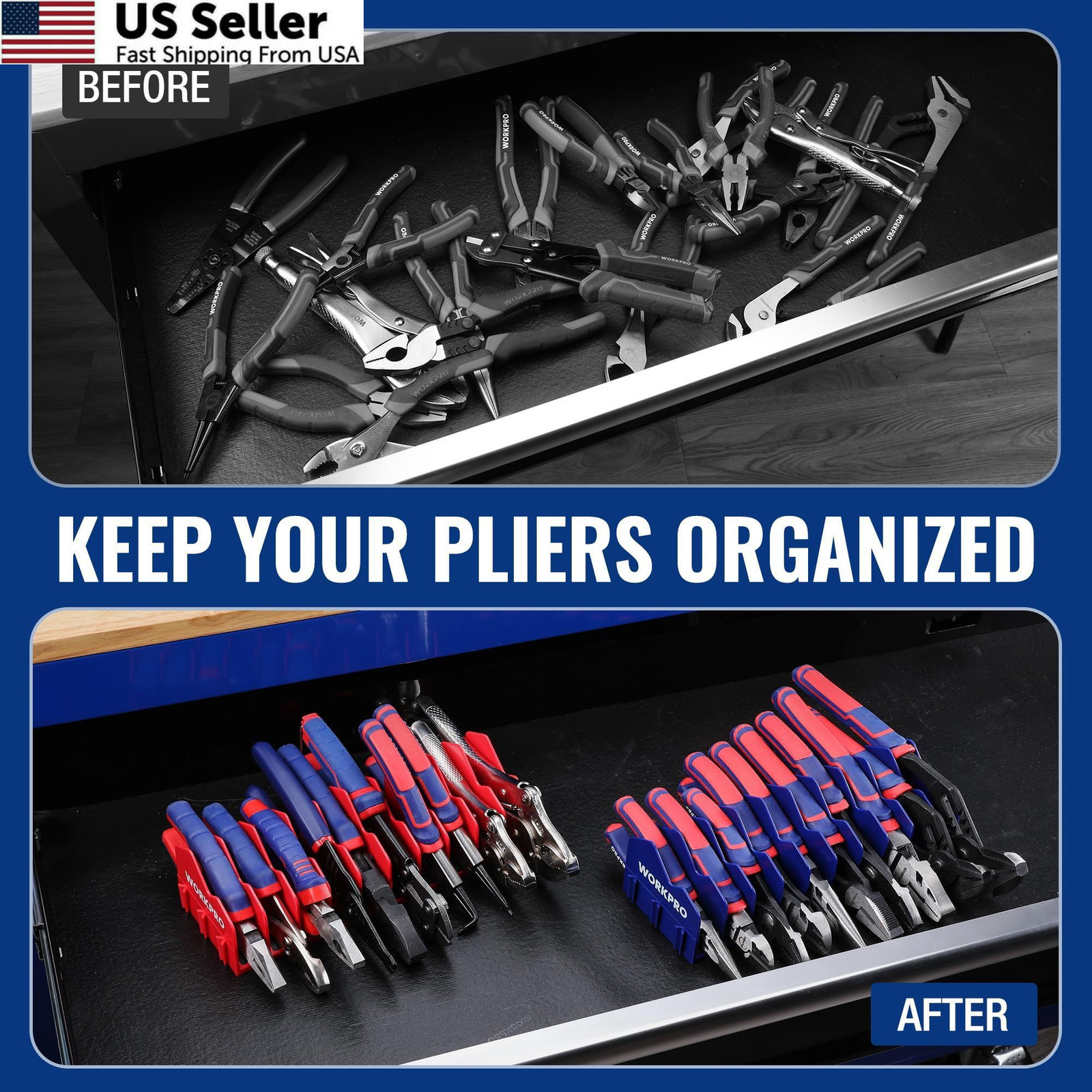Plier Organizer Rack WORKPRO 20 Slot Non-Slip Base Tool Box 2 Pack Fast Ship USA