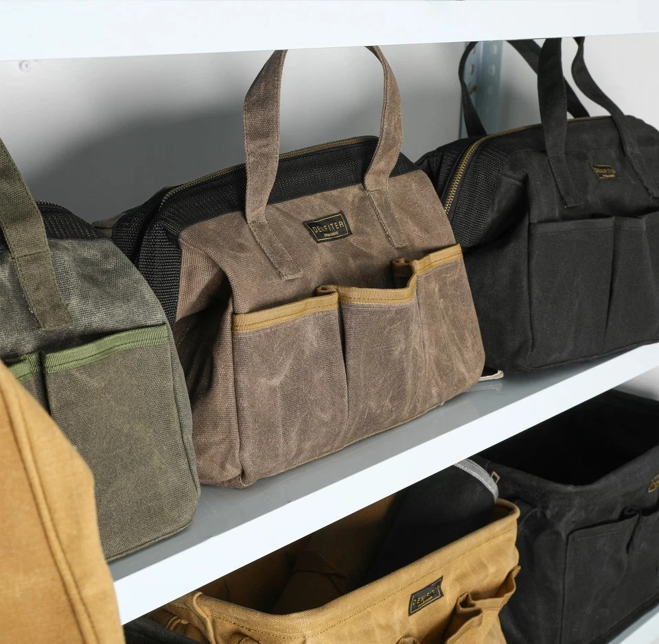 Tool Bag, 13-inch Heavy Duty 16oz Waxed Canvas Wide Mouth Water-Resistant Too