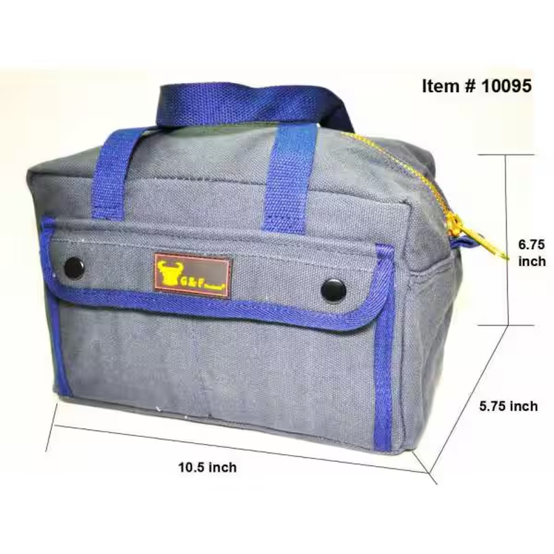 11 in. W Mechanics Tool Bag with Brass Zipper, Dark Blue, Government Issued Styl