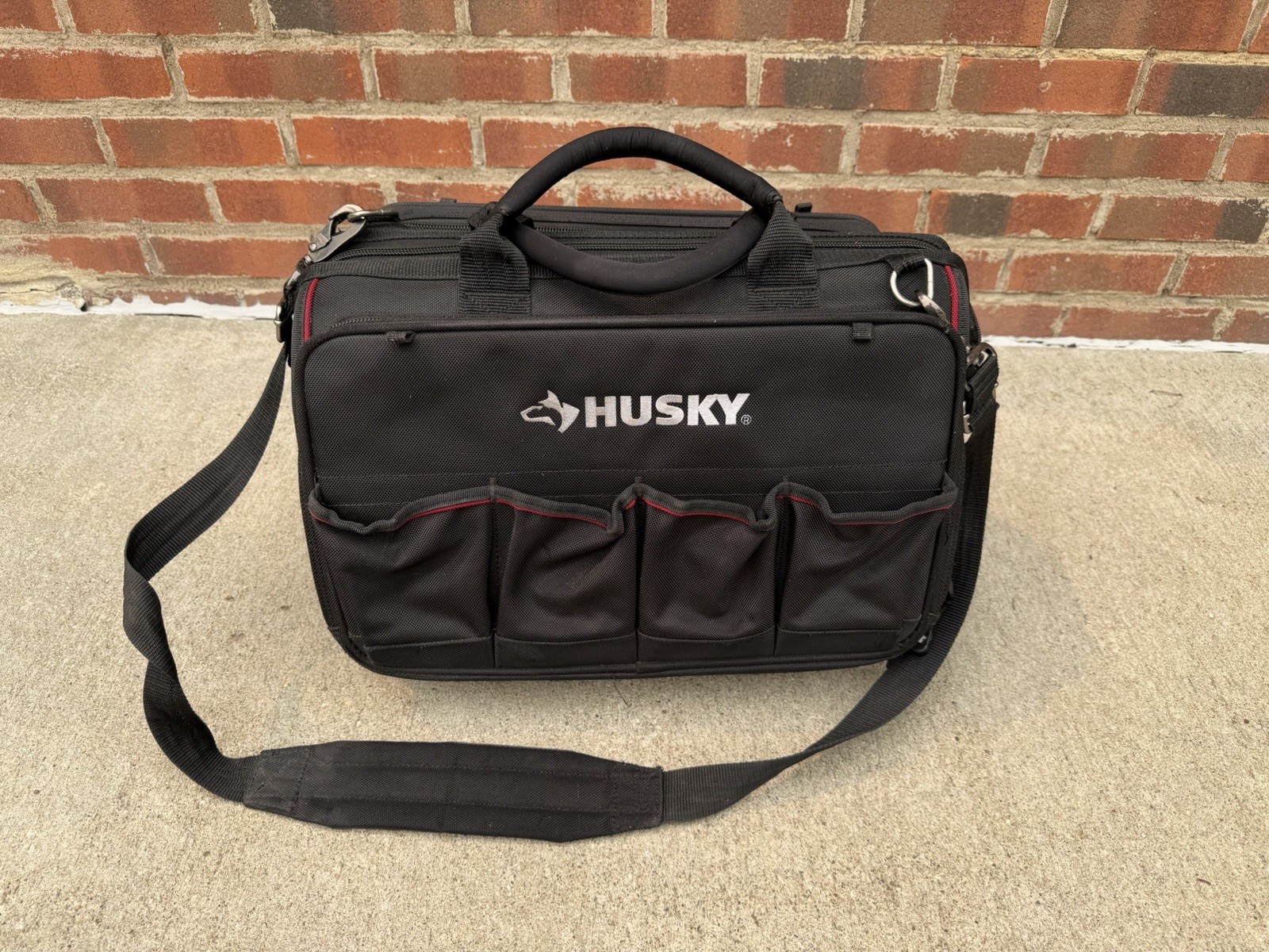 Husky 18″ Large-Mouth Tool Bag With Tool Wall Heavy-Duty Multi-Pocket Organizer