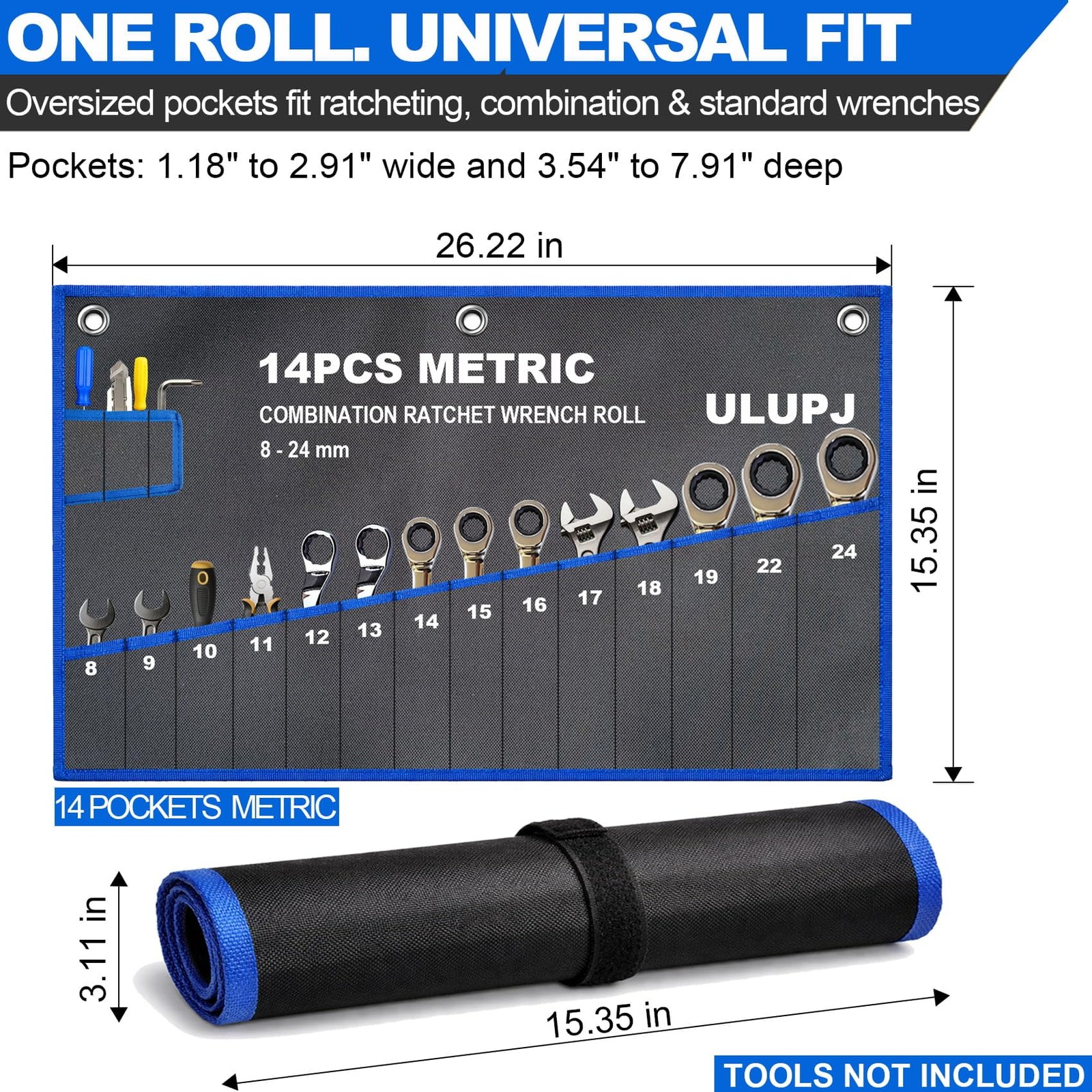 2PCS Wrench Roll, Wrench Roll Up Pouch, Wrench Organizer, HeavyDuty Tool Pouc…