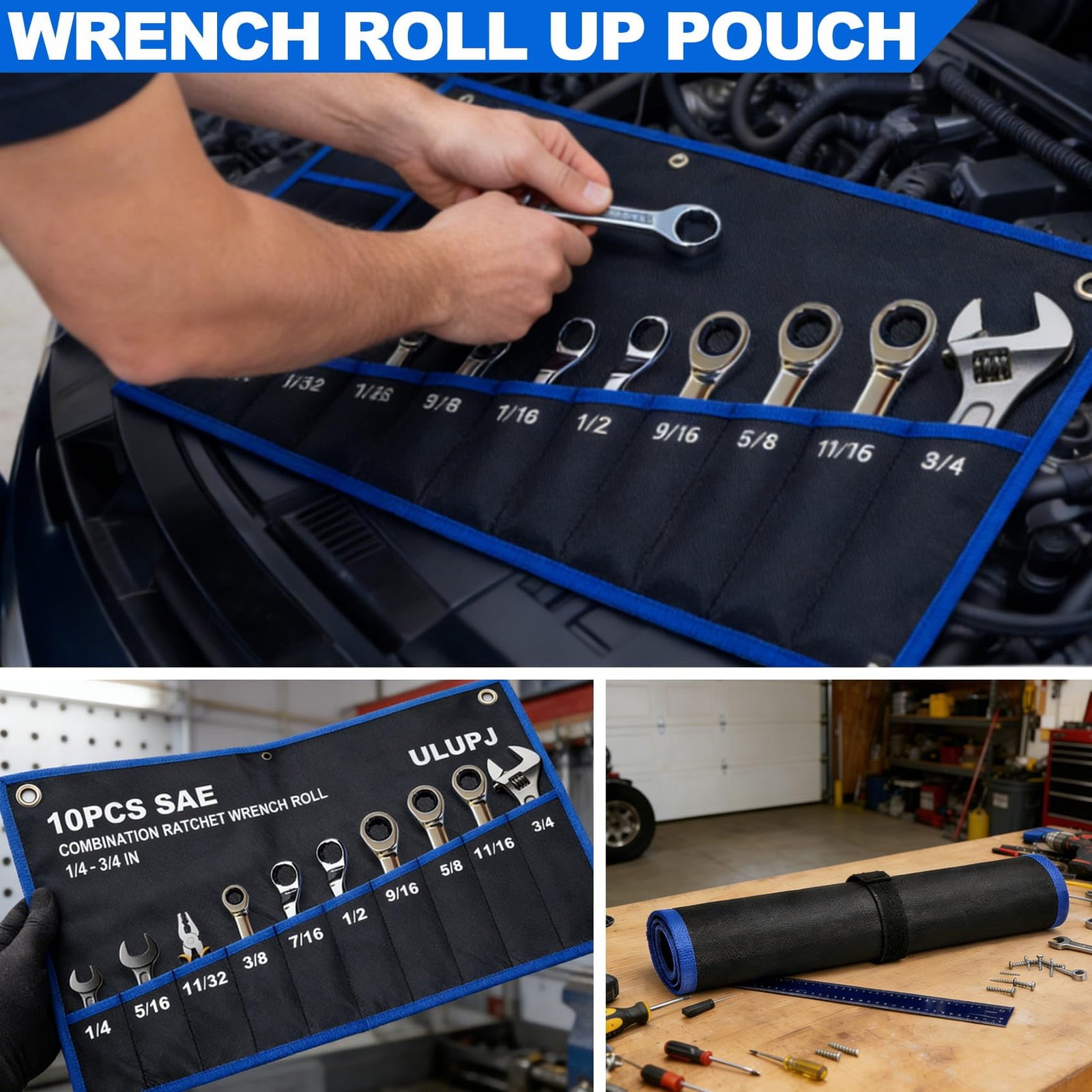 2PCS Wrench Roll, Wrench Roll Up Pouch, Wrench Organizer, HeavyDuty Tool Pouc…